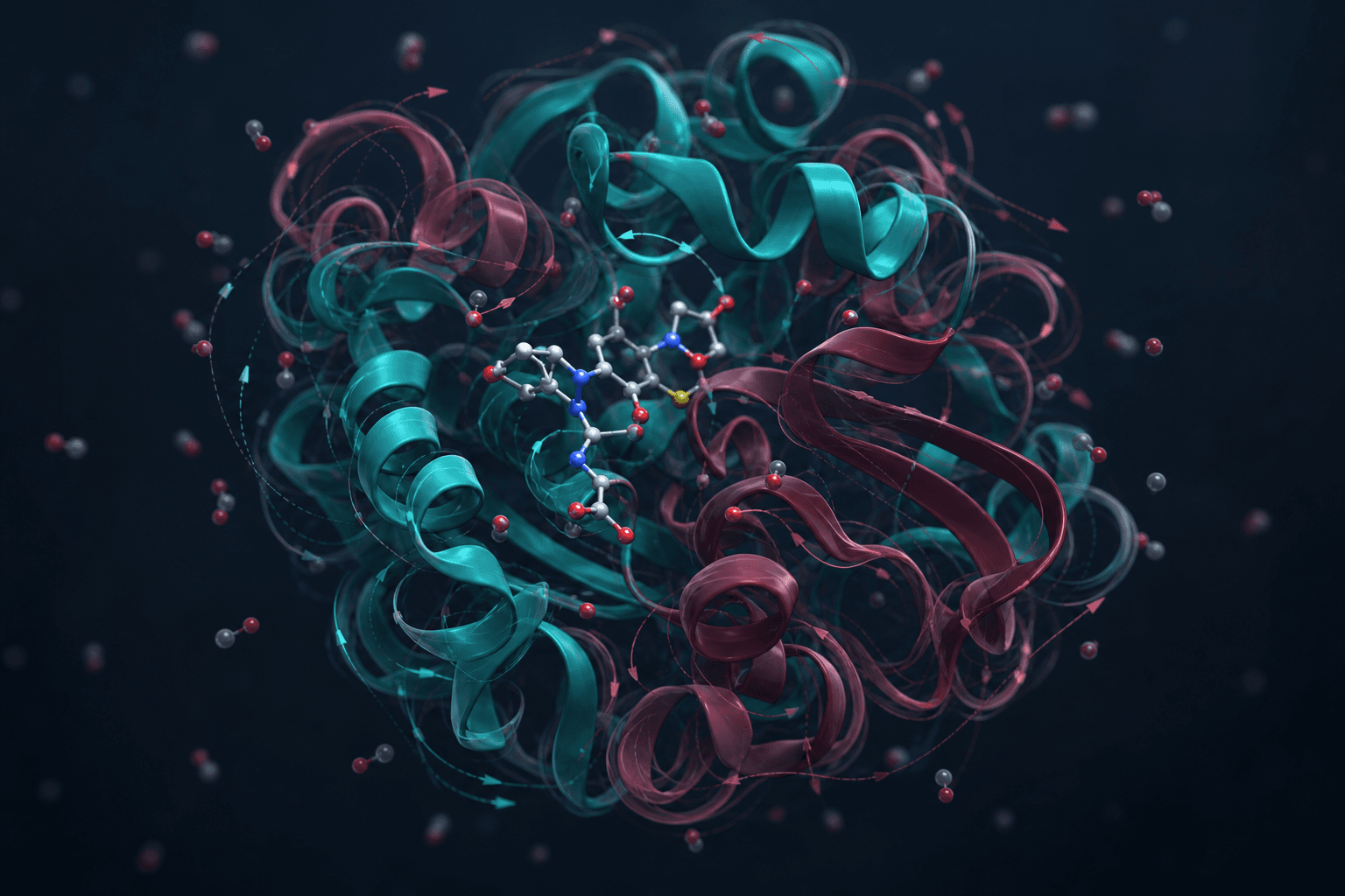 3D molecular dynamics visualization of a protein–ligand complex with motion trails
